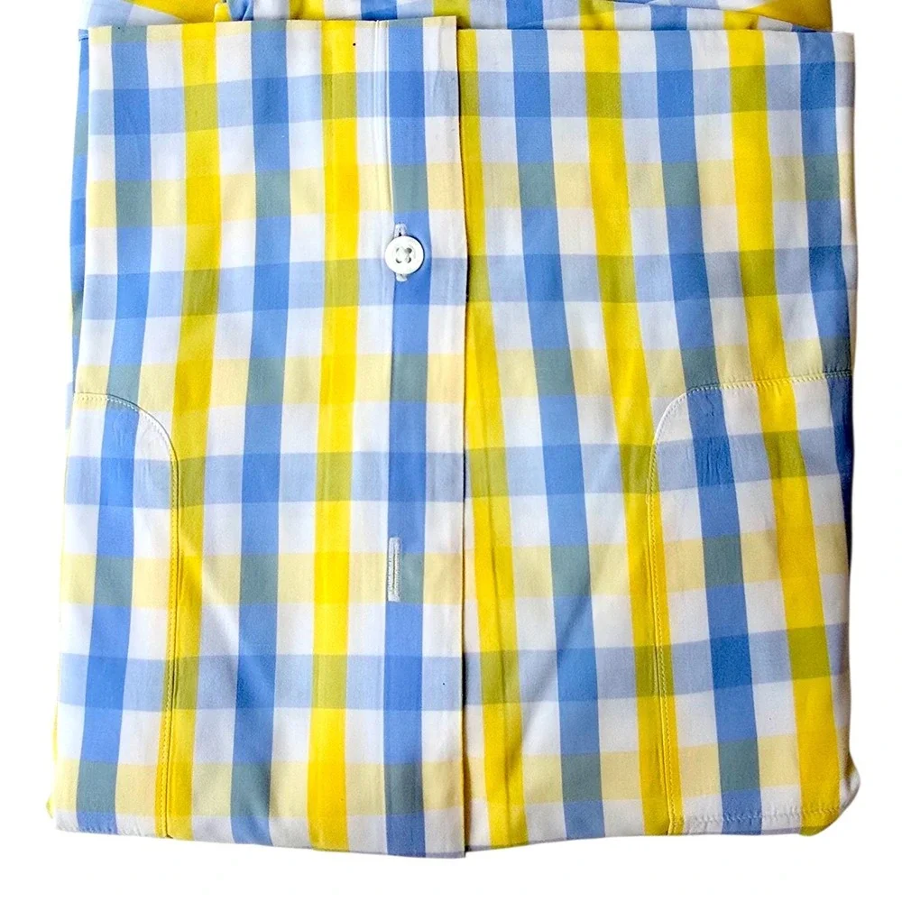 Vintage‎ Maus & Hoffman Cabana Shirt XXL Blue Yellow Check Cotton 80s 59
